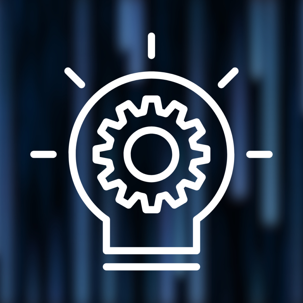 an icon of a lightbulb with a cog inside