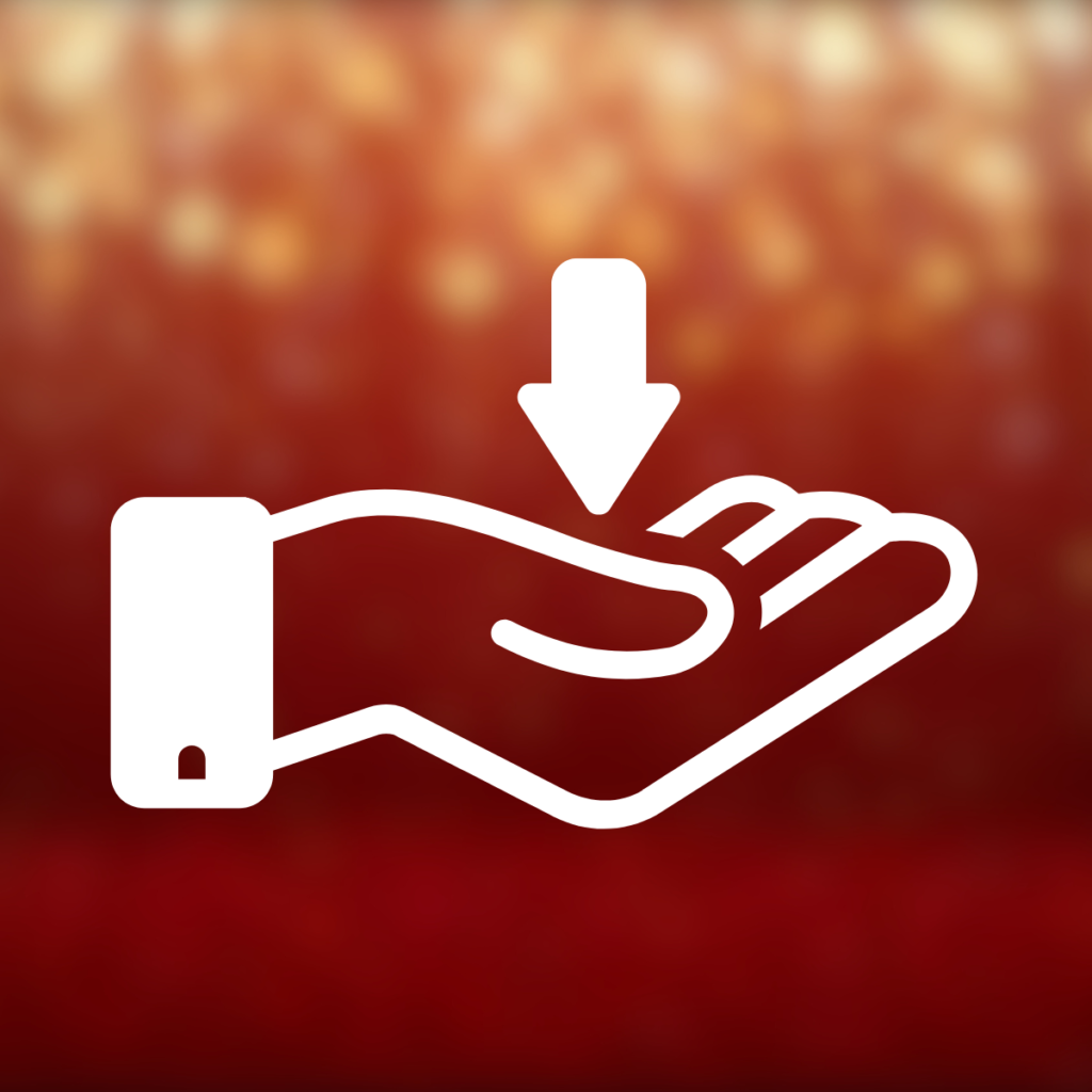 an icon with a held out hand and an arrow pointing down into it's palm